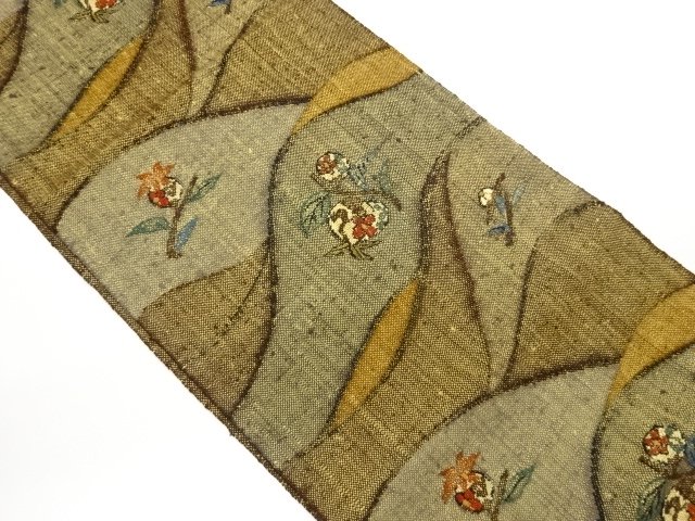 JAPANESE KIMONO / NAGOYA OBI / TSUMUGI / WOVEN CURB & FLOWER 